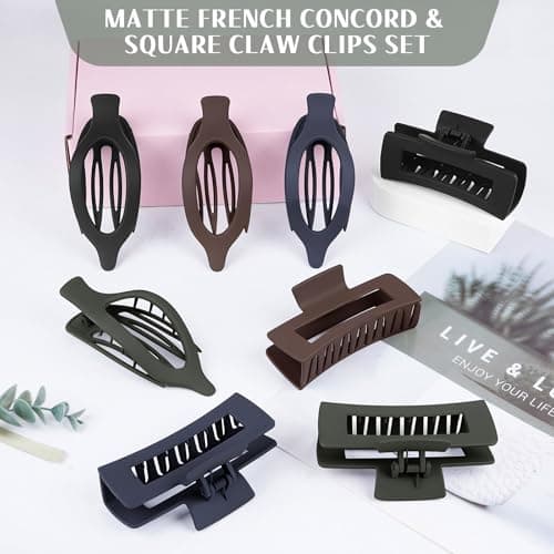 GIRLOLIIAR Flat Hair Claw Clips: 8 Pack 4 Inch Neutral Matte French Concord & Large Square Claw Clips Set for Women with Thick/Thin Hair, Non-Slip Extra Hold Jaw Clips for Lay Down/Drive/Daily Use - Thumbnail 6
