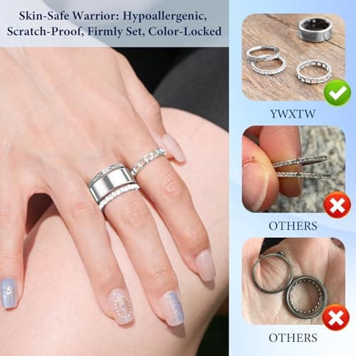 YWXTW 3 Pack 14K Gold-Plated Stacking Rings for Oura Ring Gen 4 /Ultrahuman, Timeless Elegance Non Tarnish Stainless White Zirconia Engagement Oura Stackable Bands Gift for Women Silver 9 - Thumbnail 4