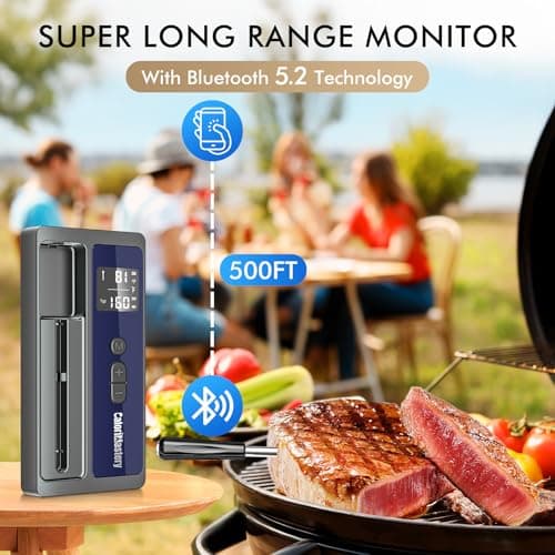 Wireless Meat Thermometer: 500FT Bluetooth Smart Meat Thermometer for Cooking and Grilling, CaloriMastery Digital Food Thermometer with Ultra-Thin Probe for Oven Safe, Kitchen, Smoker, BBQ - Thumbnail 3