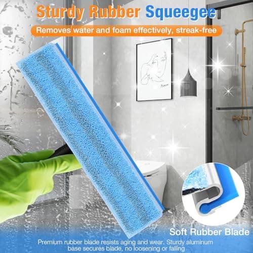 Window Squeegee for Home Window Cleaning – Squeegee and Microfiber Window Scrubber, Glass Squeegee for Shower Glass Door,Mirror,Car Windshield,Bathroom,Household Window Cleaner Tool,13.8",Blue - Thumbnail 5