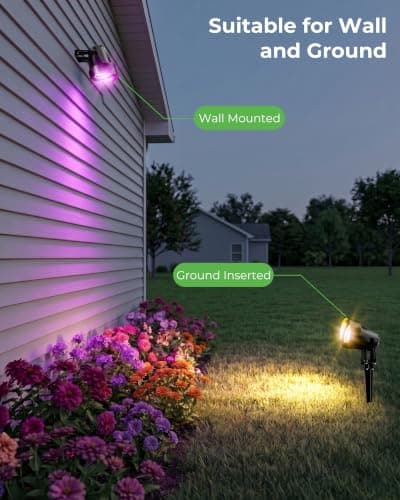 CORESLUX Smart RGBW Spot Lights Outdoor, Color Changing Warm White Landscape Lights with APP and Remote Control, Spotlight Waterproof for Garden Yard Patio Landscape, 4 Pack - Thumbnail 6