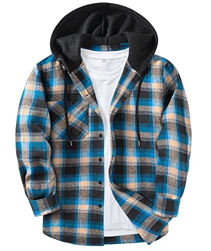 Men's Flannel Hoodie Shirts Long Sleeve Stylish Hooded with Pocket Casual Button Down Plaid Shirt Jackets for Men Blue XX-Large - Image 1