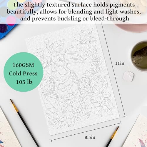 Kalysky 8.5 * 11" Watercolor Workbook,3 Watercolor Coloring Books for Adults,Water Color Book kit for Adults Beginner,160GSM Cold Press Textured Thick Paper - Thumbnail 5