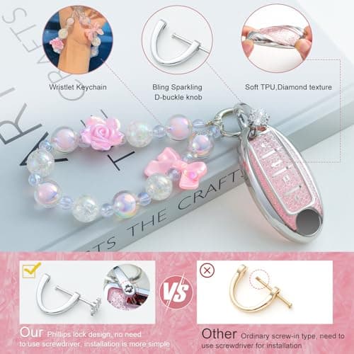 XUPEIXUN for Nissan Key Fob Cover with Keychain, Pink TPU Key Case Protection Shell for 4 Buttons Altima Rogue Sentra Pathfinder Frontier Maxima Titan Murano Kicks Juke Versa Armada - Thumbnail 4