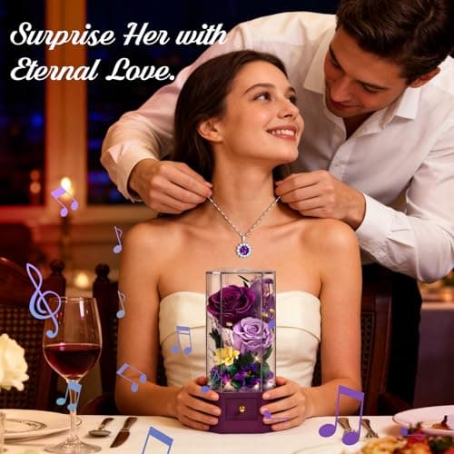 Vryblos Forever Rose with Necklace Purple Preserved Rose Eternal Flower for Delivery Gift for Women Wife Girlfriend Mom Best Friend, Valentine’s Day Anniversary Birthday - Thumbnail 5