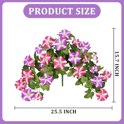 Waipfaru Artificial Outdoor Faux Plants Flowers, 2Pcs Artificial Petunias UV Resistant Realistic Faux Flowers Plants for Indoor Outdoor Planters Home Garden Yard Porch Balcony Window Decor, Fuchsia - Thumbnail 2