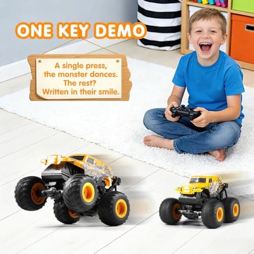 DYODYORC Remote Control Car, 2.4Ghz All Terrain Monster Truck Toys, RC Truck with Music, 3 Lighting Effects, 360 Stunt Capable, 2 Batteries Ready to Run, Toy Gifts for Boys and Girls (Yellow) - Thumbnail 4