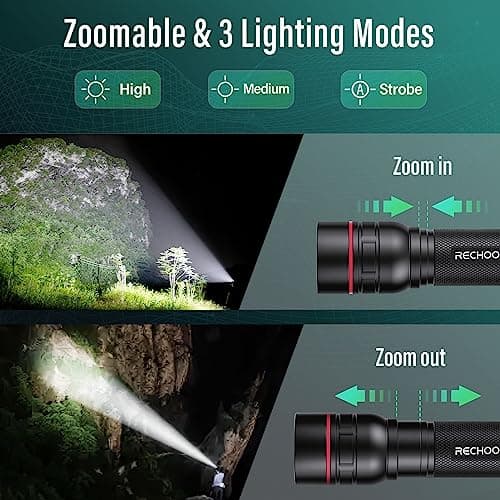 RECHOO Rechargeable Flashlights High Lumens, 2 Pack G1000 Super Bright Flash Light, Small Led Tactical Flashlight with 3 Lighting Modes, Portable Flashlights for Camping Home (Battery Included) - Thumbnail 2