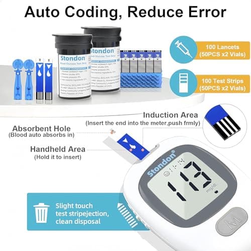 Glucose Monitor Kit, Diabetes Testing Kit, Blood Glucose Meter, 100 Glucometer Strips, 100 Lancets, Test Strips Blood Sugar Meter Glucometer - Thumbnail 6