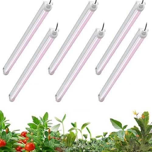 JESLED Waterproof Plant Grow Lights, 3FT Full Spectrum Grow Light, 216W(6 X 36W,1350W Equiv), Linkable Led Grow Light Strip for Greenhouse, Plant Shelves, Plug and Play, Pinkish White, 6-Pack