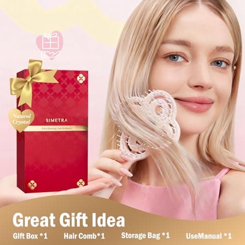 Simetra Detangler Hair Brush for Woman and Men, Original Detangling Brush for Curly Hair/Fine &Thick/Wet & Dry Hair, Flexible Bristles Hairbrush - Natural Crystal Inlay & 14K Gold Plating - Thumbnail 3