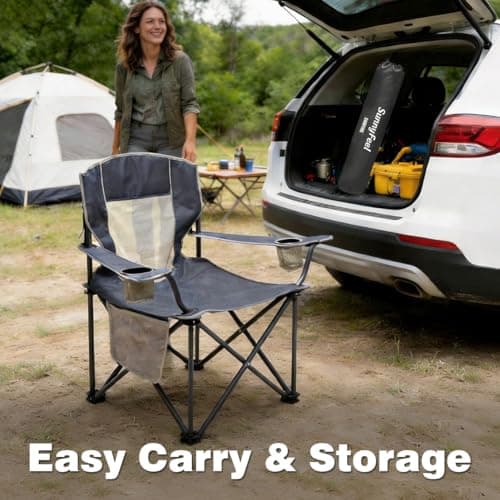SUNNYFEEL Camping Chairs for Adults, Oversized Camping Chair Heavy Duty 500LBS, Portable Lawn Chair with Cup Holder, Side Pocket&Bag for Outdoor Camping/Beach/Picnic/Fishing, Grey - Thumbnail 6