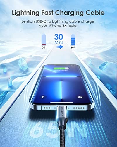 LENTION USB C to Lightning iPhone Cable MFi Certified Type C Fast Charging Cord 3.3ft, Nylon Braided Charger Cable Compatible iPhone 13/12/11/Mini/Pro/Max/X/XS/XR/8/SE,iPad Air/Pro/mini (Space Gray) - Thumbnail 2