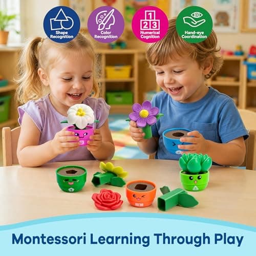 GEERAY 5 Sets Montessori Toddler Flower Garden Toys, Color Shape Sorting & Matching Game for Kids, Spring Toy Sensory Gardening Gift for 1 2 3 Year Old Girls & Boys, Preschool Classroom Learning - Thumbnail 3
