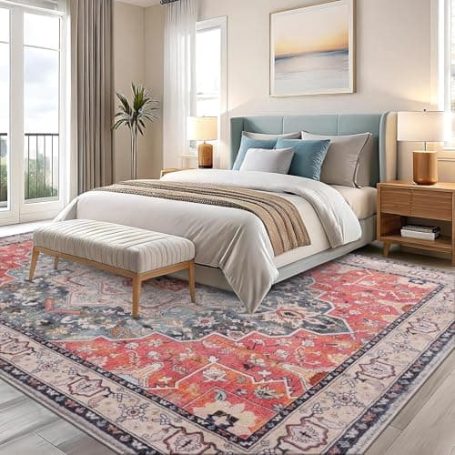 Vanmoos 8x10 Area Rugs for Living Room, Bedroom - Machine Washable, Non-Slip Bedside Rug, Large Soft Floor Carpet for Office, Dining Room, Farmhouse, Home Decor, Artistic Flair/Brick Red - Thumbnail 3