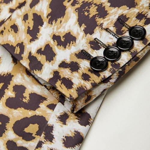 Mens 2 Piece Suit, Floral Notch Lapel, One Button Slim Fit, Dinner Party Jacket Pants Set (US, Alpha, Large, Regular, Regular, Leopard Print) - Thumbnail 6