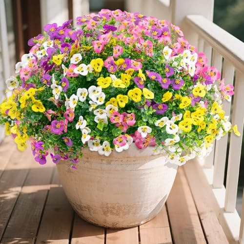 U'Artlines Artificial Flowers for Outdoor, 16 Bundles Realistic Pansies Fake Flower Plants with Eucalyptus, UV Resistant Silk Flower for Outside Planter Porch Garden Patio