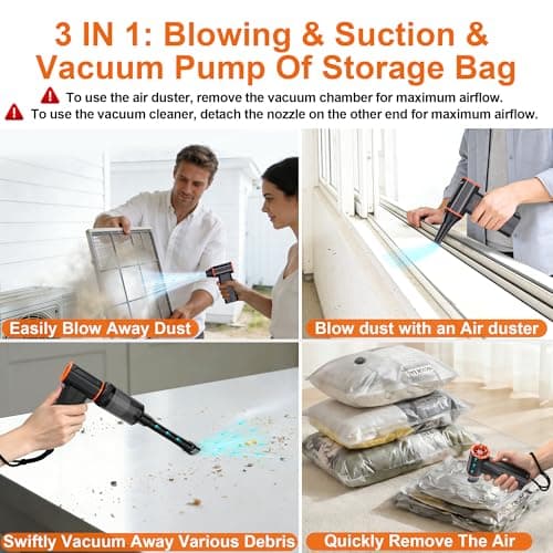 JUFINX F32MAX Compressed Air Duster-150,000RPM Super Power Electric Air Duster and Vacuum Cleaner & Bag Vacuum Sealer 3-in-1，for PC Keyboard Cleaning, Car Interior Cleaning. - Thumbnail 6