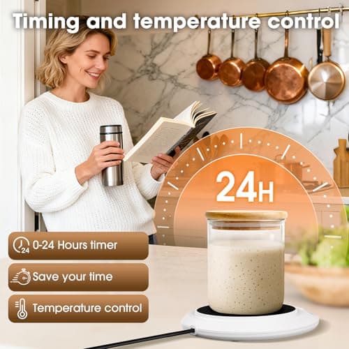 Sourdough Starter Warmer Mat, Precise 1°F Thermostat Control (70-120°F) Sourdough Heating Mat, Warmer for Sourdough Starter, 0-24h Timer, Auto On/Off, Memory Function (White) - Thumbnail 6