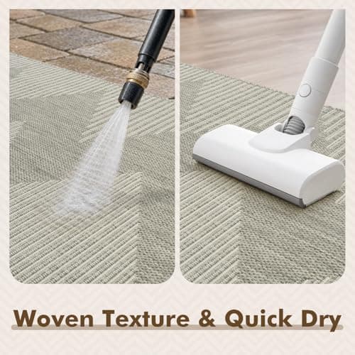 MontVoo-Outdoor Rug Carpet Patio Rug 5x7 ft Polypropylene Indoor Outdoor Rugs for Patio Deck Balcony Porch, Textured Weave, Durable for High Traffic, Fade-Resistant, Boho Geometric Silver Grey - Thumbnail 4
