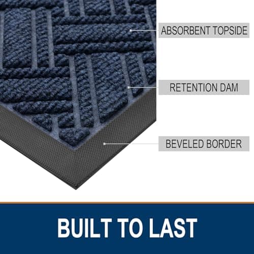OLANLY Indoor Outdoor Mat, Sturdy Natural Rubber Floor Mat, Non Slip Low Profile Waterproof Doormat, and Stain Front Door Mats, Easy Clean Patio Entrance Mat, 48''x32'', Navy - Thumbnail 3