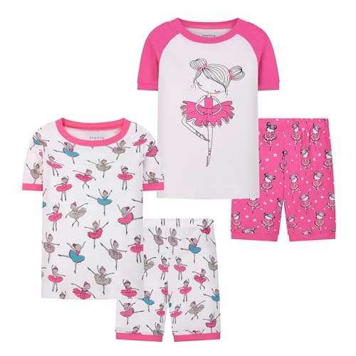 Joyond Girls Summer Cotton Pajamas 4 Piece Snug-Fit Sleepwear for Toddler Clothes Kids Short Sleeves Kids Girl Pjs Sleepwear Pants Set (Size 2)