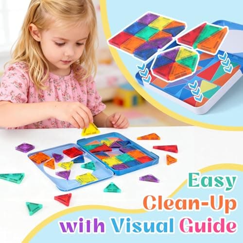 Pexykal Magnetic Tiles Mini Travel Set with Case - Portable Magnetic Blocks Building for On-the-Go Play, Montessori STEAM Educational Sensory Toddler Toys for Boys Girls Ages 3+ - Thumbnail 5