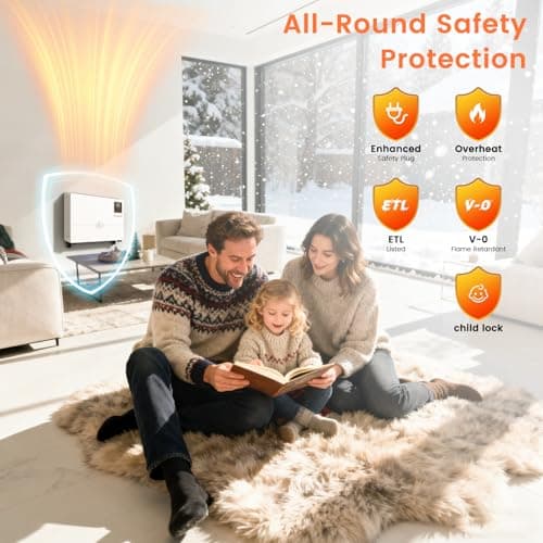 Encyclpo Smart Wall Heater with Wireless and Remote Control, 1500W Space Heaters for Indoor Use, Wall Mounted/Floor Electric Heater with Thermostat, Works with Alexa, 24H Timer,for Bedroom, Garage - Thumbnail 6
