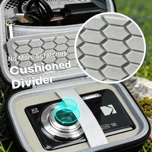 Comecase Hard Camera Case for KODAK PIXPRO FZ55 FZ45, Shockproof Digital Camera Bag with Accessory Mesh Pocket, Small Vlogging Camera Case, Portable Travel Carrying Pouch for All Ages, Black - Thumbnail 3