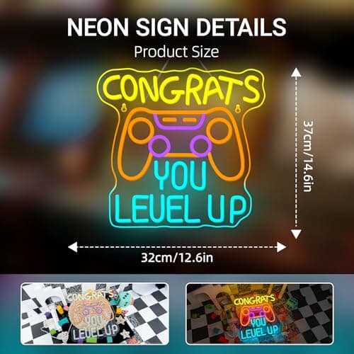 Gaming Neon Signs Congrats You Level Up Neon Sign Console LED Lights for Wall Decor Game Room Man Cave Decor Video Party Great gift for Game lovers - Thumbnail 5