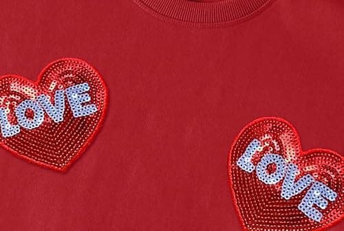 Eatbook Toddler Girl Valentine Sweatshirt Sequin Kids Valentine's Day Shirt Valentine Heart Crewneck Sweatshirt Red - Thumbnail 4