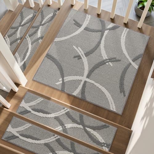 PADOOR Stair Treads Landing Rugs Non Slip,3D Peel and Stick Stair Treads for Wooden Steps,Square Washable Stair Runner Indoor for Kids,Elders and Pets,31"x31", Grey