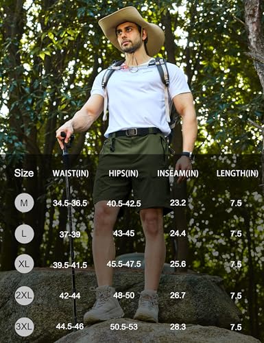 KPSUN Men's 7" Hiking Cargo Shorts Lightweight Quick Dry Tactical Golf Shorts with Zipper Pockets for Fishing Camping Work(OliveGreen XL) - Thumbnail 6