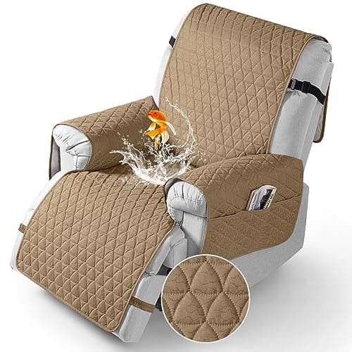 TAOCOCO 100% Waterproof Recliner Chair Covers, Non Slip Recliner Covers that Stay in Place, One-Piece Washable Reclining Chair Cover with Elastic Straps, Coffee, Fits 30" Seat Width