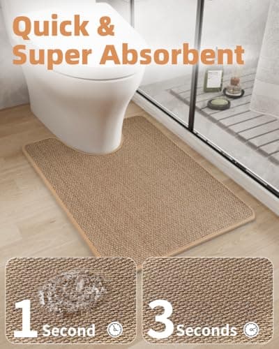 PADOOR Braided Toilet Rugs U Shaped, Non Slip Toilet Mats for Bathroom Floor Machine Washable Super Absorbent Contour Bath Rugs for Toilet Mat Quick Dry U Shaped Toilet Rug, 20''x24'' Beige - Thumbnail 4