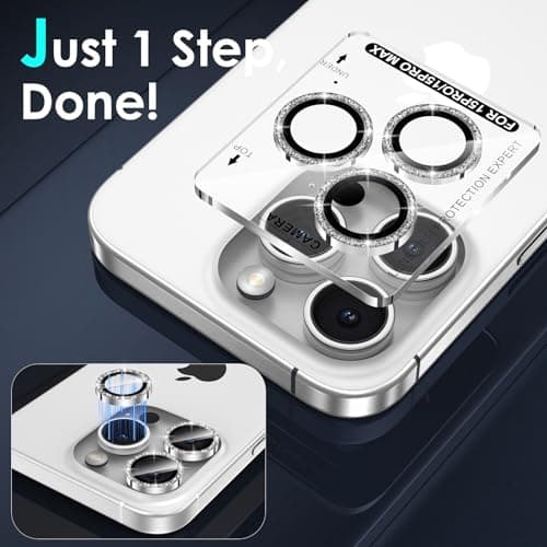 YWXTW Designed for iPhone 15 Pro/iPhone 15 Pro Max Camera Lens Protector Bling, [New Glitter Design] Individual Metal Tempered Glass Camera Cover Accessories Case Friendly (Silver Titanium Glitter) - Thumbnail 4