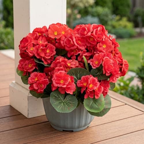 Artificial Geranium Fake Flowers for Outdoors Decoration, 4 Bundles Silk Geraniums Red Flower UV Resistant Look Real Faux Plants for Front Door Garden Porch Planter Patio Balcony Yard Indoor Home - Image 1