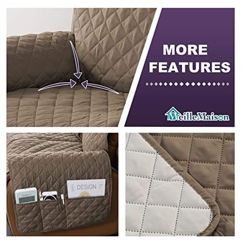 MeilleMaison Recliner Sofa Slipcover Couch Covers for 2 Cushion Couch, Non Slip Reclining Loveseat Cover with Elastic Straps, Kids, Dogs, Pets (2 Seater, Taupe/Beige) (MMCLKR02C2) - Thumbnail 5