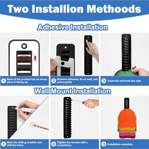 MAGTSMEI Hat Organizer for Baseball Caps, 1 Pack Hat Rack Adhesive Hat Hooks for Wall Hold Up to 16 hats, 10.3 * 2.1 inch Hat Storage Display Hat Hanger Holder for Door Closet, Patent Pending - Thumbnail 6
