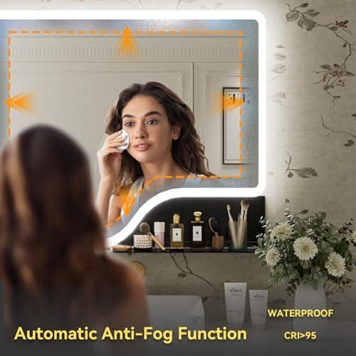 32"x 48" LED Bathroom Mirror with Shelf, 3 Colors Backlit Vanity Mirror with Lights, Wall-Mounted Large Bathroom Mirror with Lights, Smart Mirror with Anti-Fog, Stepless Dimmable, Memory (UL, ETL) - Thumbnail 4