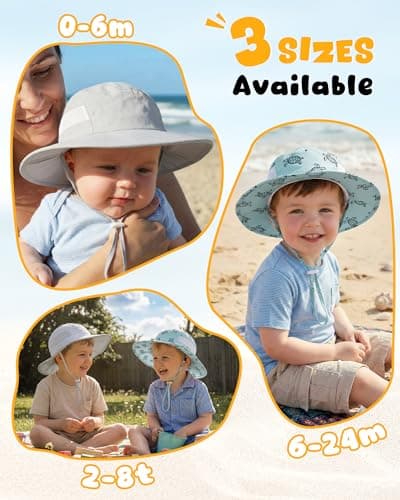 Sun Hat for Baby Boys Girls Toddler and Kids UPF 50+ with Bucket Wide Brim Summer (US, Age, 0 Months, 6 Months, Light Gray + Mint Green) - Thumbnail 6