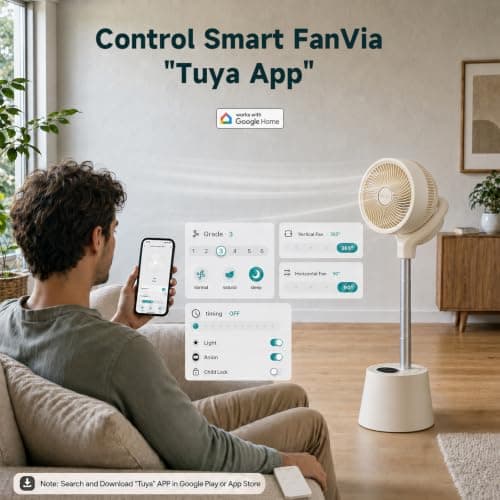 HZTzone Rechargeable Smart Pedestal Fan, 20dB Quiet 360° Oscillating Fan | DC Motor Wi-Fi App & Remote Control, 6 Speeds, 8-12Hrs Built-in Battery, Height Adjustable fan for Bedroom Patio Travel - Thumbnail 6