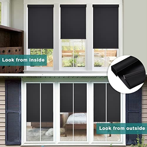 Changshade Cordless Roller Shades Blackout Blinds for Windows Room Darkening Rolled Up Shades with Spring System, UV Protection Window Shades Door Blinds for Home and Office（31.5" W x 72" H,Black） - Thumbnail 3