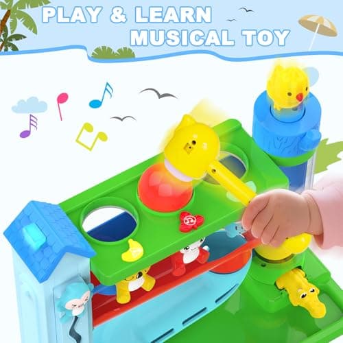 Ussybaby Hammer Toddler Musical Toys, Light-Up Baby Musical Toy for 1-2 Year Old Boys & Girls,STEM Educational Toy with English & Spanish, for Ages 6-9,9-12,12-18,18-24+ Months - Thumbnail 2
