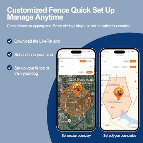 GPS Electric Dog Fence, Wireless Dog Fence, Subscription-Based System, Portable Fence for Outdoor Use, Rechargeable Waterproof Silicone Collar Adjustable for Dogs - Thumbnail 5