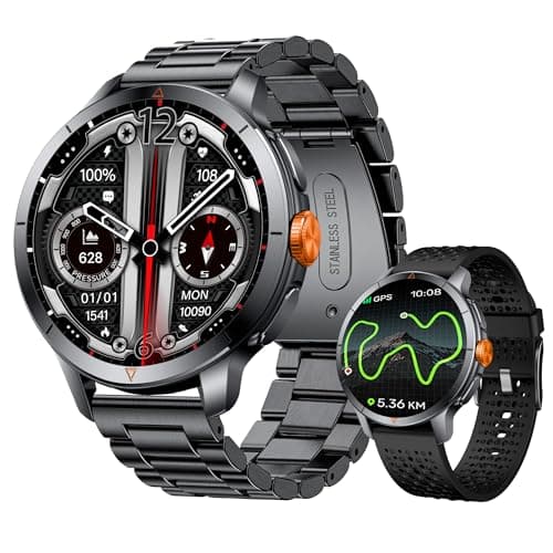 LZBWOL Rugged Smart Watch for Men with Built-in GPS, 1.6" AMOLED, 5ATM Waterproof Tactical Watch with Altimeter Barometer Compass, Bluetooth Calls, Outdoor Fitness Tracker for Android & iPhone - Black - Image 1