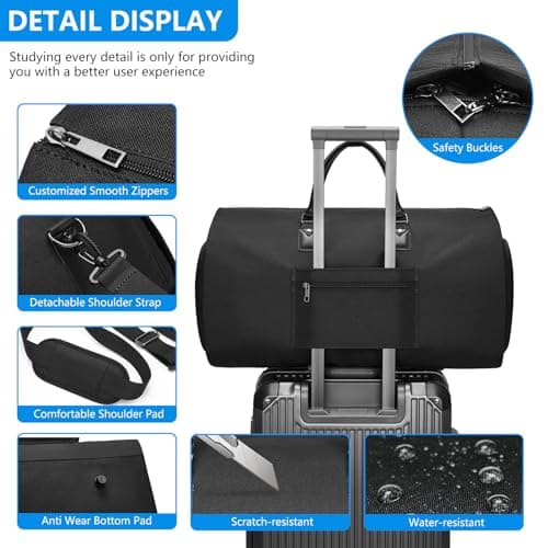 Carry-On Garment Bag for Travel, Convertible Duffel Bag for Men - 2 in 1 Large Luggage Dress Bag with Shoe Pouch - Thumbnail 5
