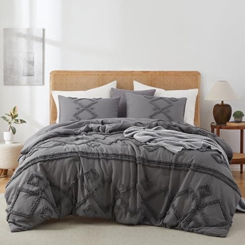 Oli Anderson King Comforter Set, 3 Pieces Boho Grey Comforter Geometric Tufted Bedding Comforter Sets, Soft Fluffy Comforter with 2 Pillowcases (Slate Grey, King) - Image 1