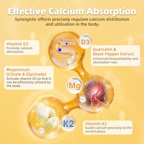 M inch Vitamin D3 K2 with Magnesium, Vitamin D3 10000 IU, Vitamin K2 MK-7 240 mcg, 6-in-1 K2 D3 Vitamin Supplement with Quercetin for Bone, Immune & Moo*d Support, Highly Bioavailable, 120 Capsules - Thumbnail 5