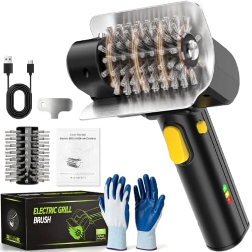 Electric Grill Brush for Outdoor Grill, 2026 Upgraded Cordless Rechargeable BBQ Grill Cleaner with Dual Safety Lock, Splash-Proof Guard, 1100RPM Motor, 2600mAh Battery, Stainless Steel Brush Head
